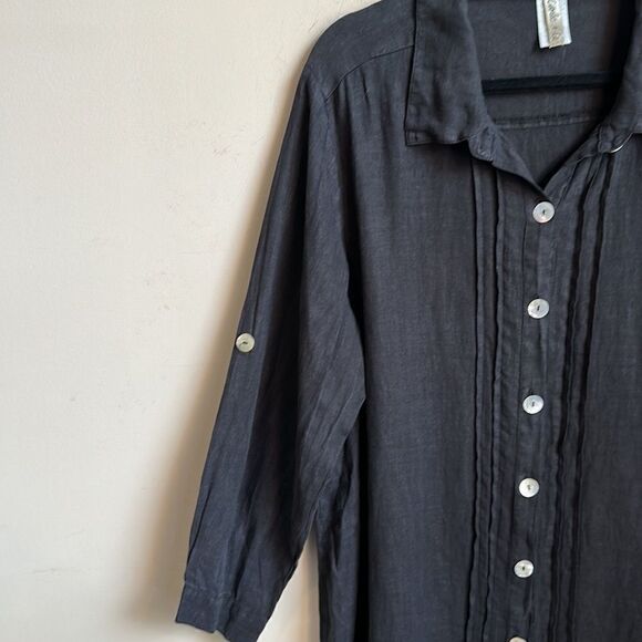 Camille & Co Black Linen Tunic Top M - Picture 2 of 5
